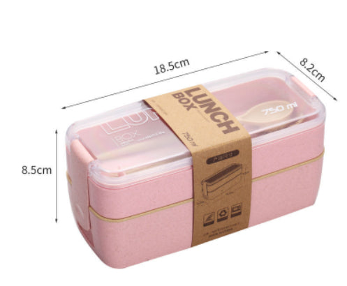 Square Double Three-layer Wheat Straw Fiber Plastic Lunch Box