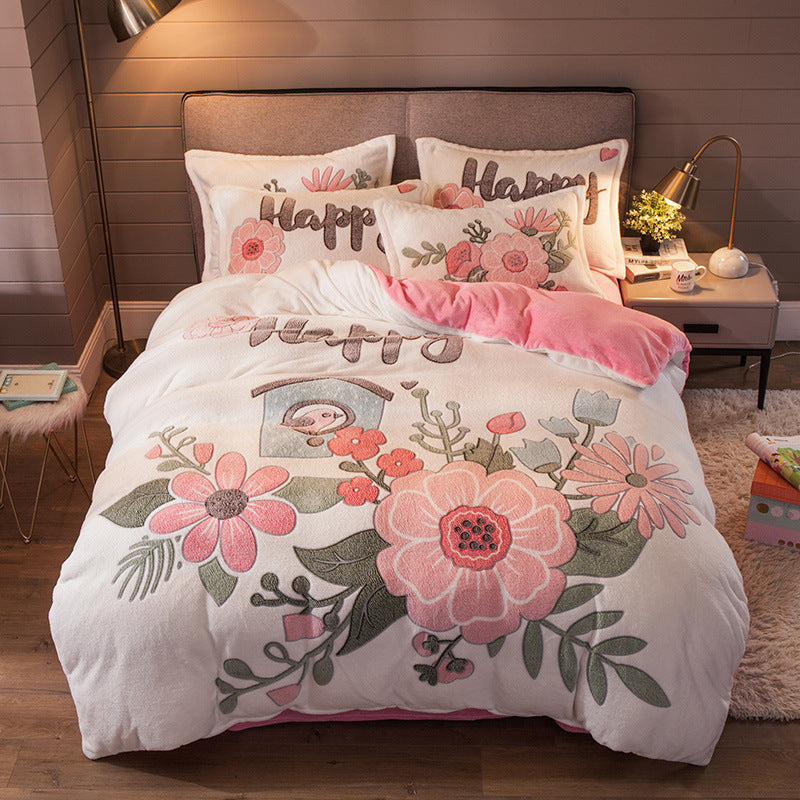 Four-piece Bedding With Velvet Sheets To Keep Warm Milk Velvet