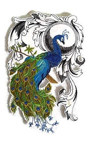 Peacock Flourish Embroidered Iron on/Sew Patch [6.87" X 4.62"]