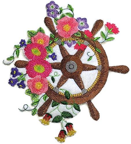 Ocean Calling [ Ship's Wheel Bloom ] Embroidered Iron On/Sew Patch [6"