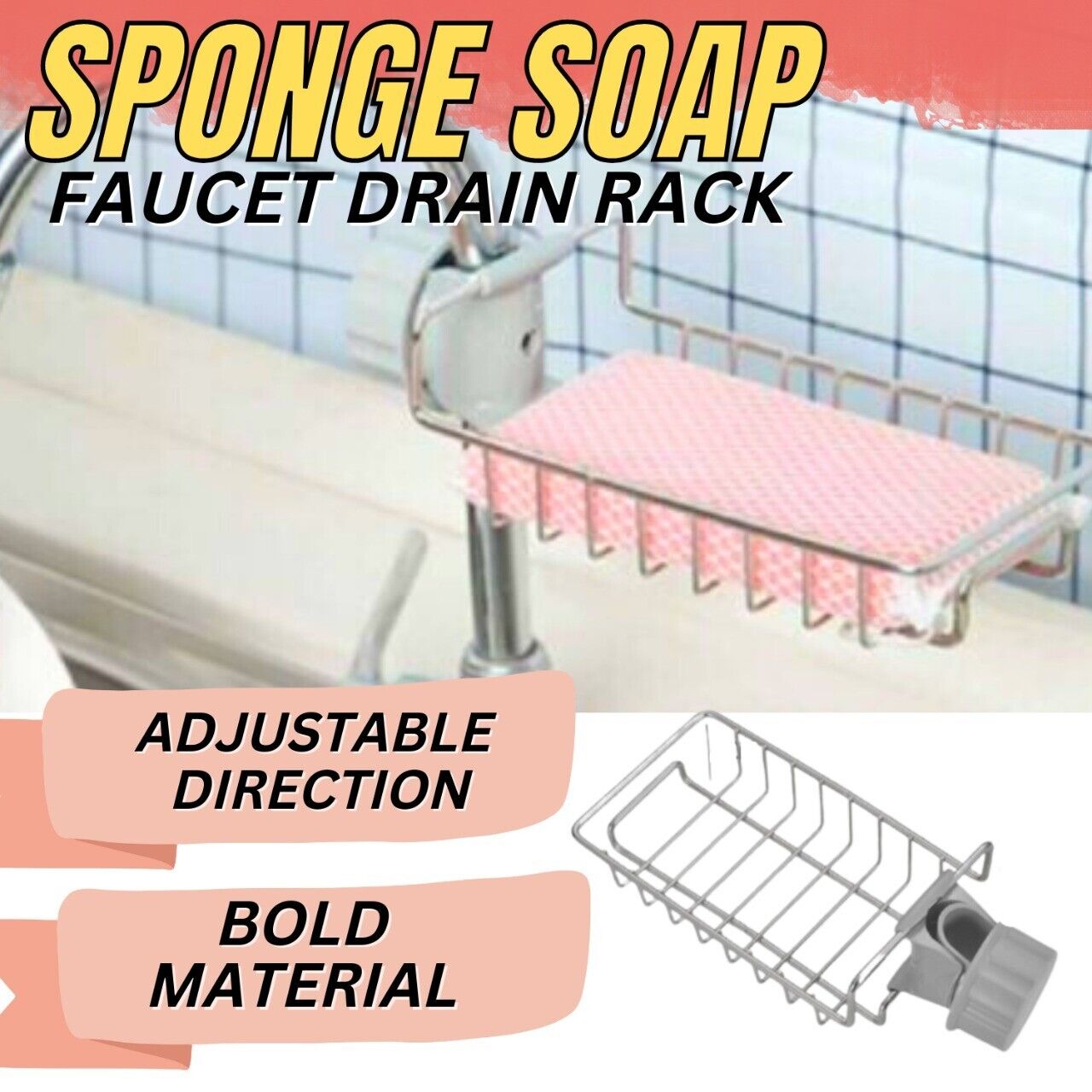 Drain Rack Storage Holder Shelf Kitchen Sink Faucet Sponge Soap Cloth Rack Mount