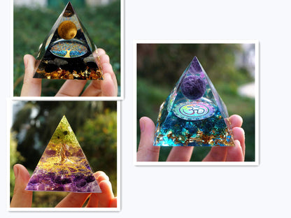 Natural Tiger Eye Orgonite Pyramid Healing Crystals Centerpiece Energy Generator Reiki Chakra Multiplier Orgone Amethyst Meditation