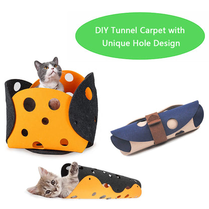 Cat Tunnel Cat Toy Felt Pom Splicing Deformable Kitten Nest Collapsible Tube House Tunnel Interactive Pet Toy Cat Accessories