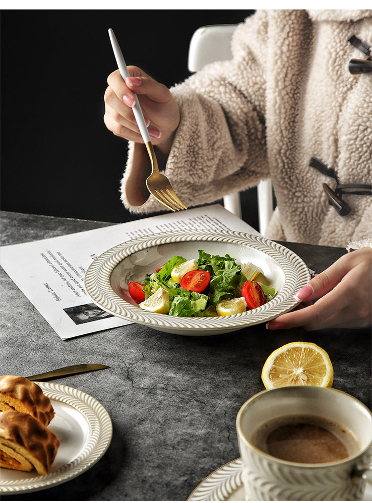 Retro Kiln Variable Relief Bowl And Plate Tableware Set