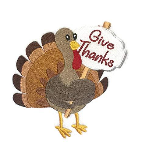 Give Thanks Turkey Embroidered Iron on/Sew Patch [5.89" x5.85"]