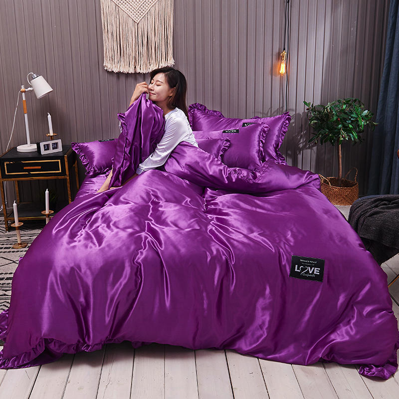 Pure Color Washed Silk Bed Sheet Ice Silk Four-piece Bed Sheet Duvet Cover