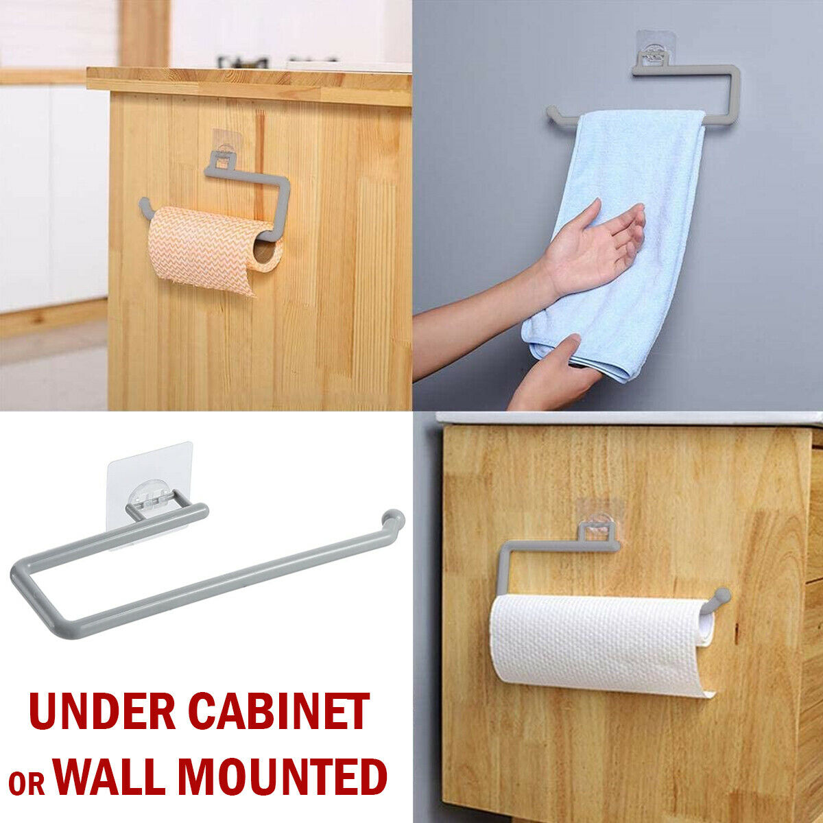 Wall Mount Paper Towel Holder Self Adhesive Stick Under Cabinet Kitchen Bathroom