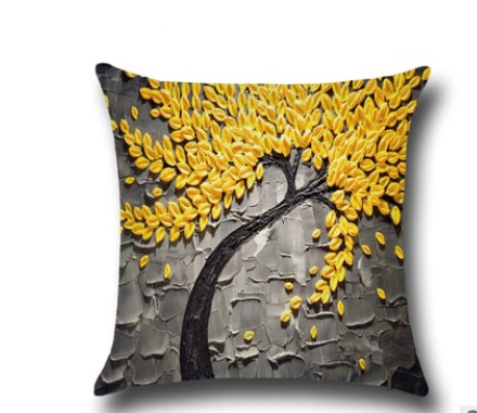 Three-dimensional Oil Painting Trees Flowers Cotton Cushion Cushion Pillowcase Car Waist Cushion Cover