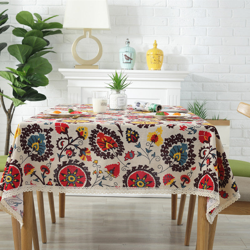 Sunflower cotton and linen table cloth