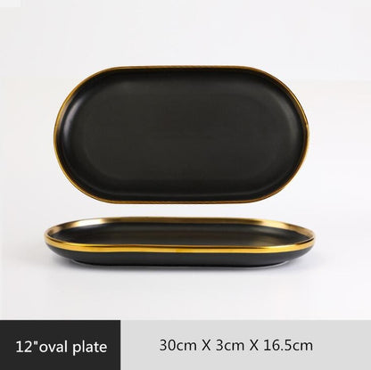 Ceramic black bowl and plate cutlery set