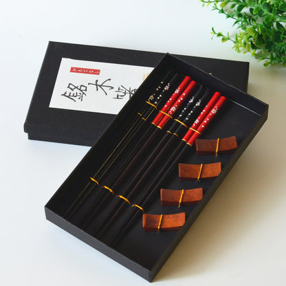 Wooden Chopsticks 4 Pairs Of Chopsticks Chopstick Holder Combination Gift Box Set