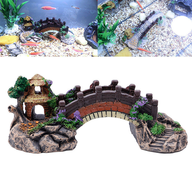 Fish Tank Aquarium Landscape Rockery Fake Bridge Landscaping Decoration Package Fish Globe Decorative Simulation Bridge Rockery Stone