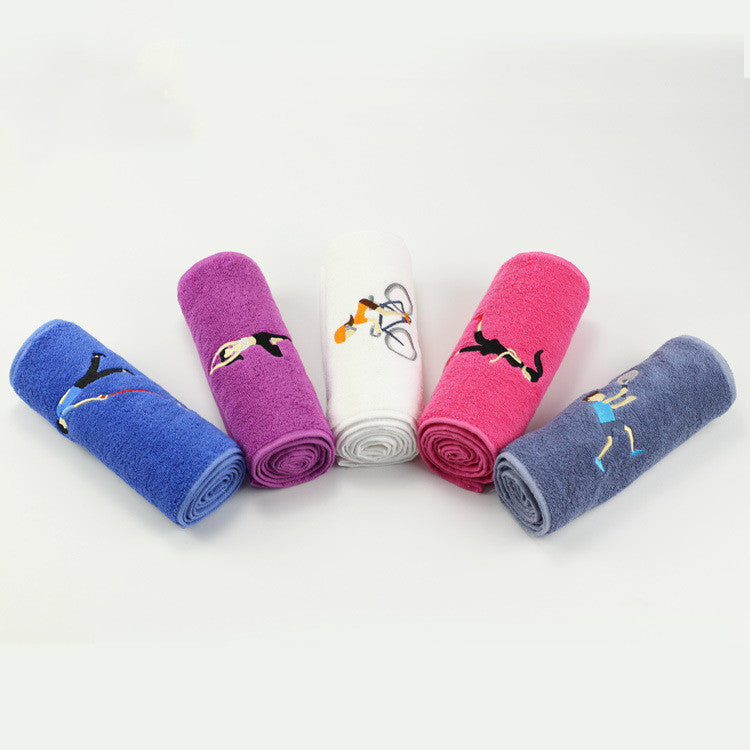 Cotton sports towel with long embroidery marathon