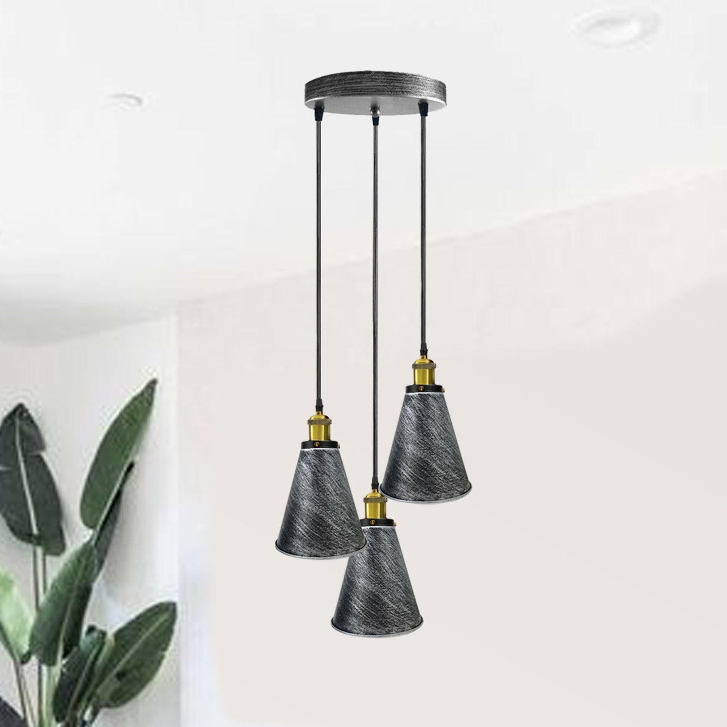 Retro Industrial 3- Head  Vintage Round Base Pendant Ceiling