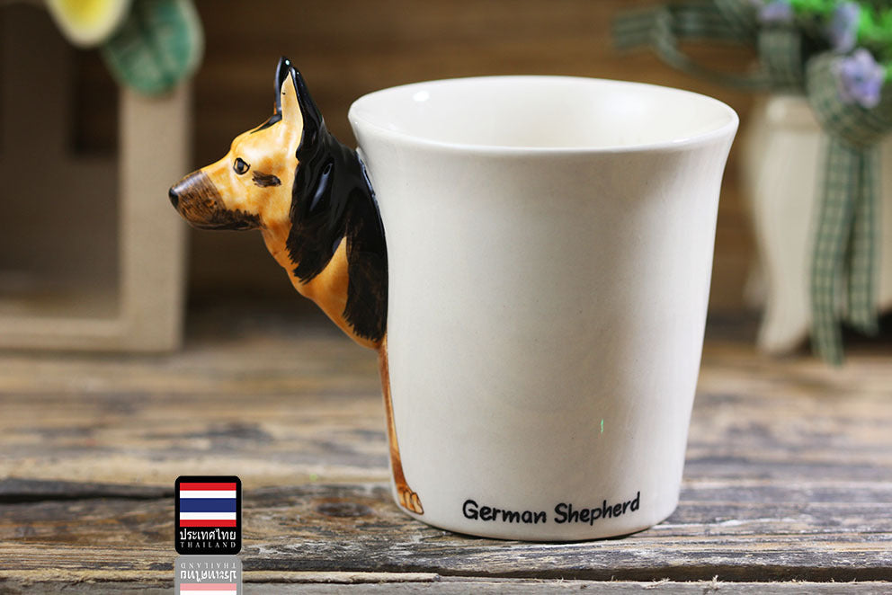 Thai Hand Painted Animal Mug German Shepherd Ceramic Cup