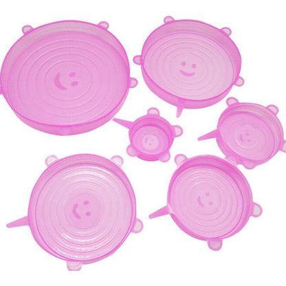 The 6-piece set of multi-functional silicone lid can be stretched to seal the fruit and vegetable lid