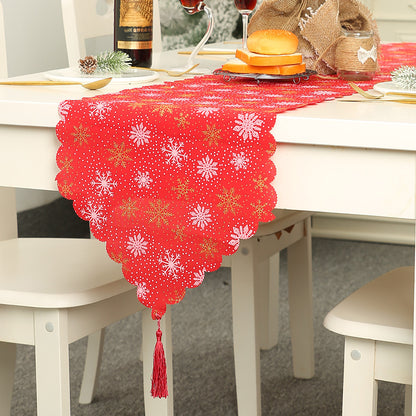 Christmas decorative linen print snowflake with tassel table mat