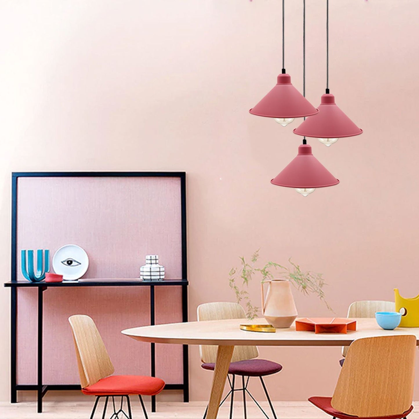 Retro Industrial Hanging Chandelier Ceiling Cone Shade pink colour