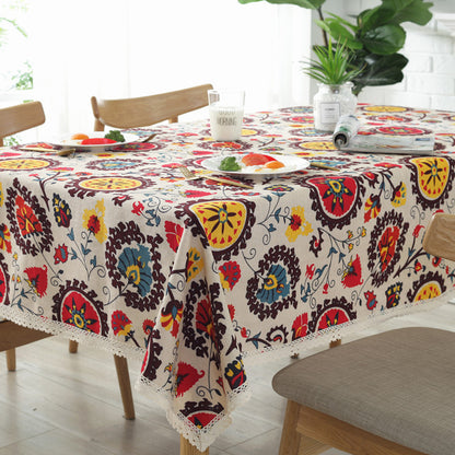 Sunflower cotton and linen table cloth