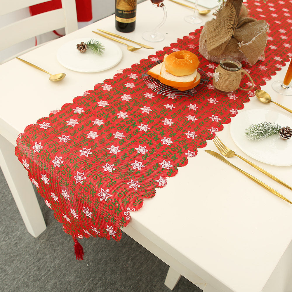 Christmas decorative linen print snowflake with tassel table mat