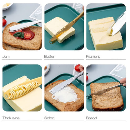 Stainless Steel Butter Spreader Knife With Handle, 3 In 1 Curler Slicer Knife, Butter Knife Spreader And Curler With Holes And Serrated Edge Cheese Knife  Kitchen Gadgets