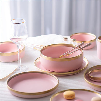 Ceramic pink household simple tableware