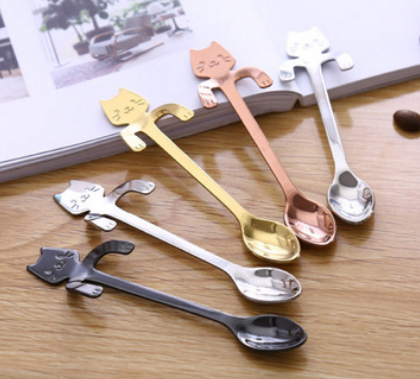 Cross-border 304 Stainless Steel Spoon Cartoon Cat Handle Hanging Coffee Spoon