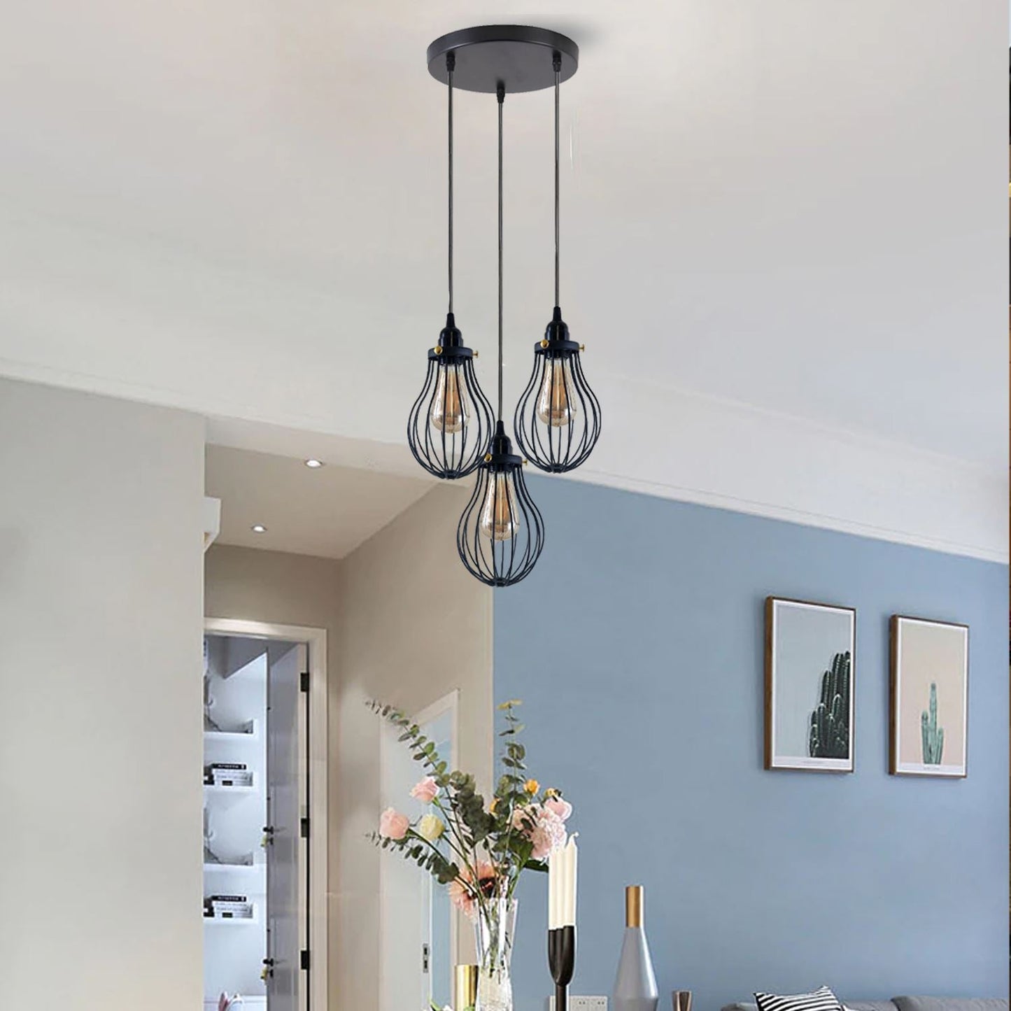 Retro Industrial Black Indoor Hanging Adjustable Pendant Light Big