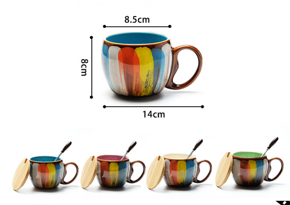 Creative ceramic cup milk cup water cup coffee cup breakfast cup couple cup to cup mug with lid spoon