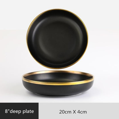 Ceramic black bowl and plate cutlery set