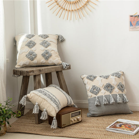 Cotton canvas tassel square pillow case