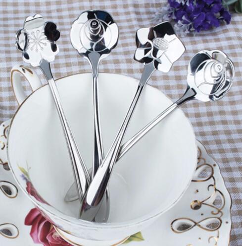 Teaspoons Rose Shaped Flower Stainless Steel Kitchen Tableware Handle Cutlery Mini Dessert Tea Dining Spoon For Snacks