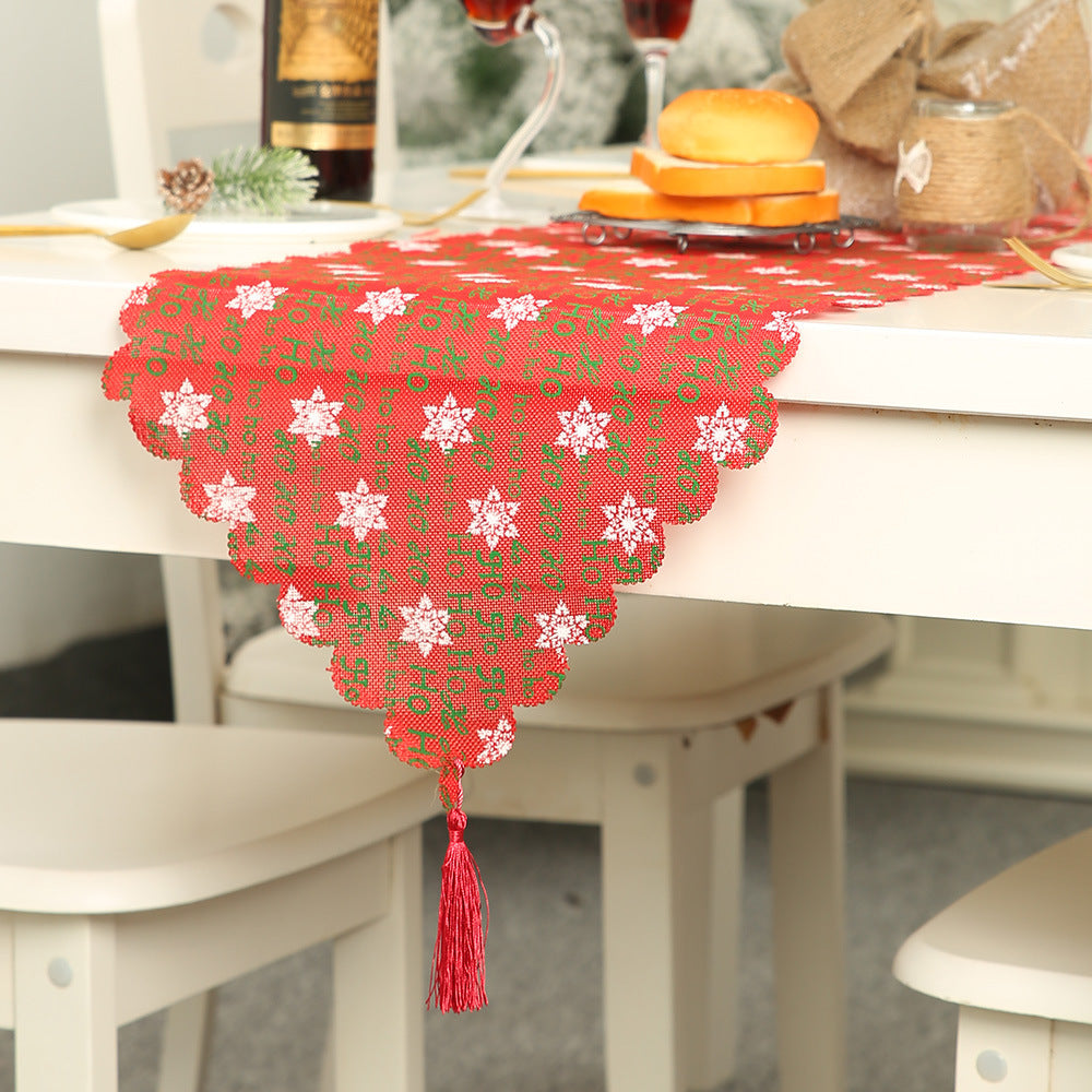 Christmas decorative linen print snowflake with tassel table mat