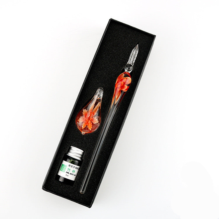 Elegant Crystal Flower Glass Dip Pen Set