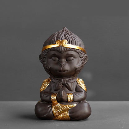 Chinese Purple Clay Kung Fu Tea Set Tea Pet Monkey King for Home Tea Tray Decoration Tea Tray Sun Wukong Statues Sculptures