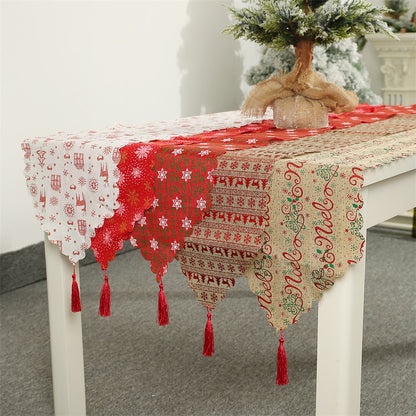 Christmas decorative linen print snowflake with tassel table mat