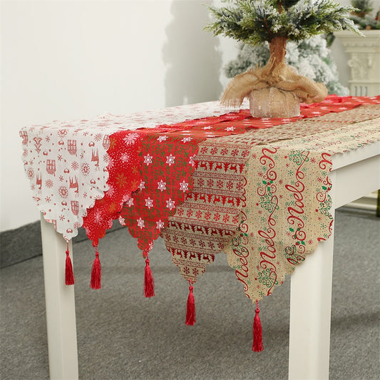 Christmas decorative linen print snowflake with tassel table mat