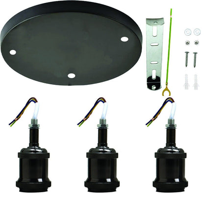 A+ Modern Black Metal Semi Flush Shiny Black 3 way ceiling light