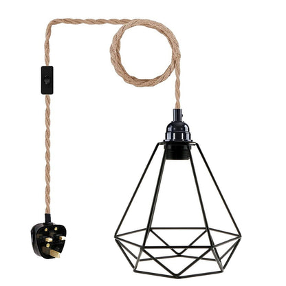 E27 Natural Hemp Rope Code With Plug In Pendant Lamp Light~3693