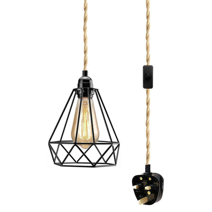 E27 Natural Hemp Rope Code With Plug In Pendant Lamp Light~3693