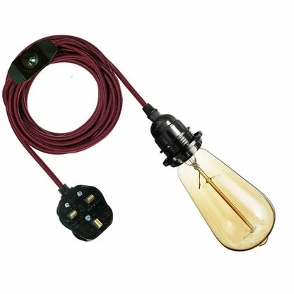 4m Fabric Flex Cable UK Burgundy color Plug In Pendant Lamp Light Set