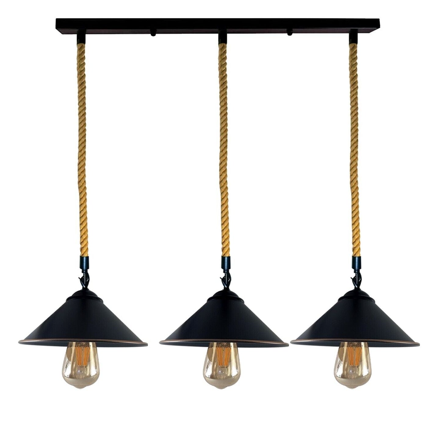 Vintage Retro Industrial Loft Cone Hemp rope 3 head Pendant Light