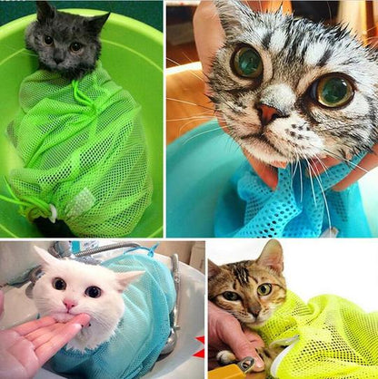 Pet Soft Cat Grooming Bag Adjustable Multifunctional Polyester Cat Washing Shower Mesh Bags Pet Nail Trimming Bags