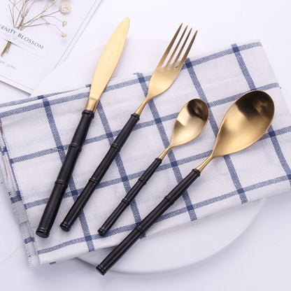 Western Tableware With Bamboo Blue Handle and Gold Head