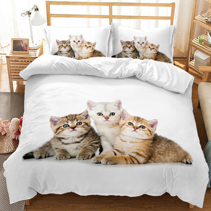 Three-piece Animal Cat and Dog Realistic Quilt Cover