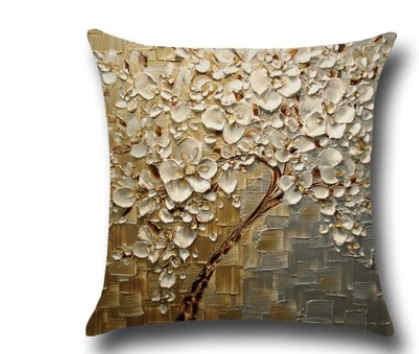 Three-dimensional Oil Painting Trees Flowers Cotton Cushion Cushion Pillowcase Car Waist Cushion Cover