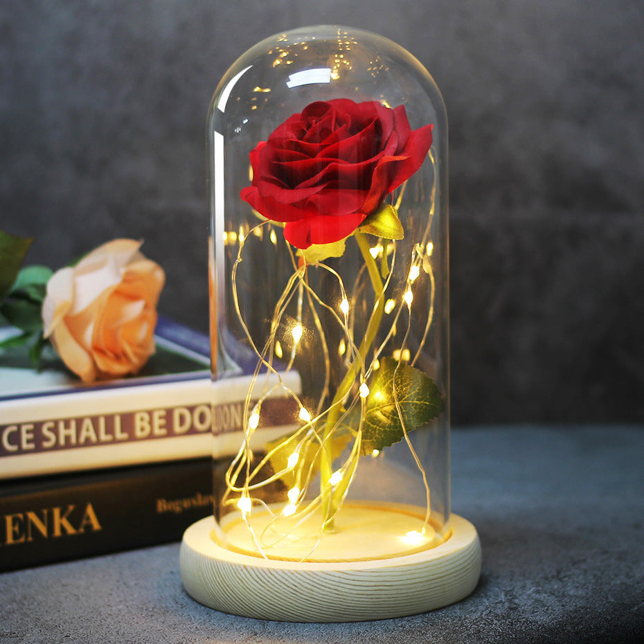 Enchanted Forever Rose Flower in Glass LED Light Christmas Decoration