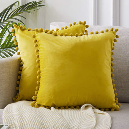 Ball ball lace pillow velvet solid color sofa short plush ball cushion cover