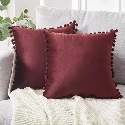 Ball ball lace pillow velvet solid color sofa short plush ball cushion cover