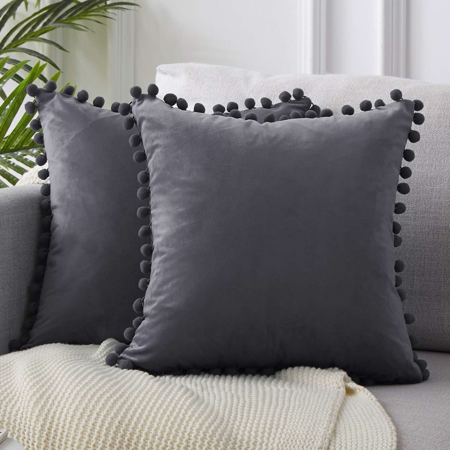 Ball ball lace pillow velvet solid color sofa short plush ball cushion cover